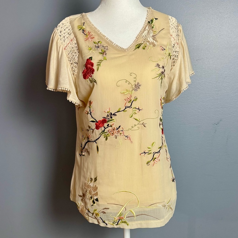 Cato Cream Floral Embroidered Blouse